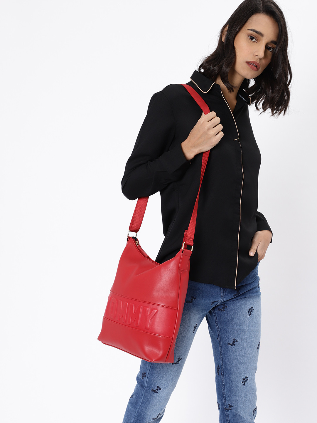 Buy Tommy Hilfiger Red Solid Sling Bag Handbags for Women 8585559