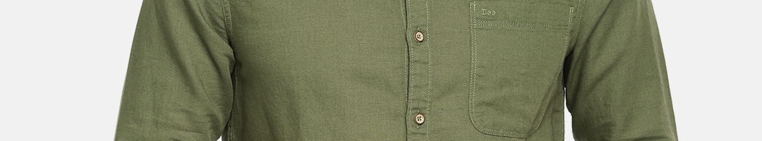 Buy Lee Men Olive Green Slim Fit Solid Casual Shirt - Shirts for Men ...