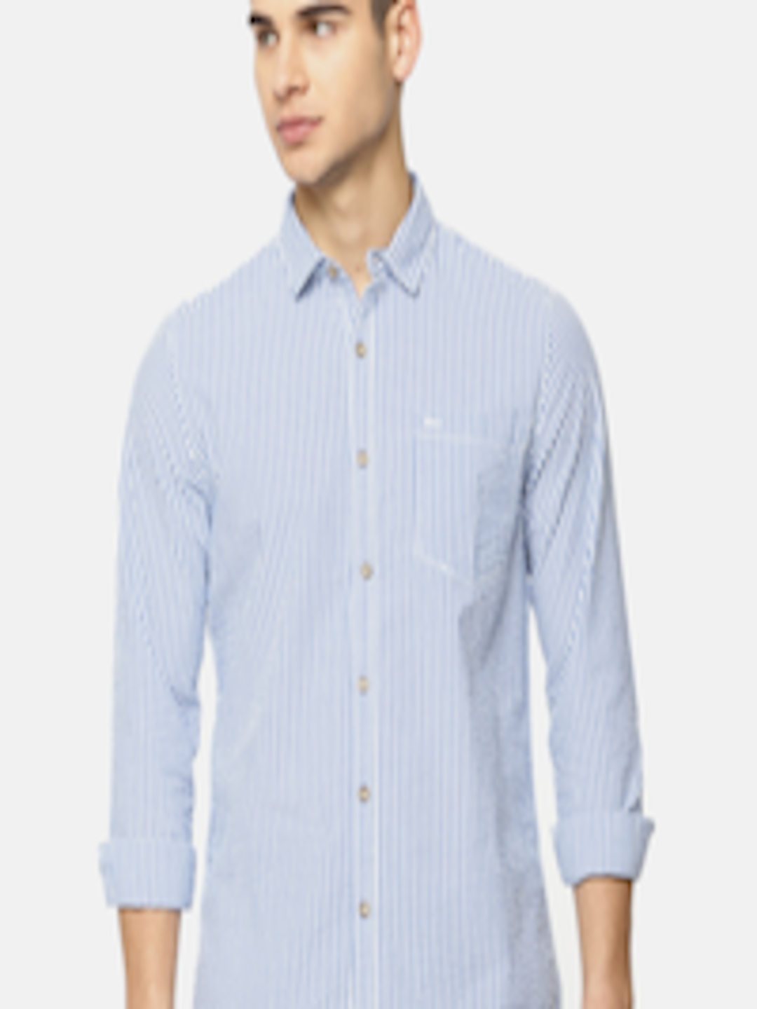 Buy Lee Men Blue & White Slim Fit Striped Casual Shirt - Shirts for Men ...