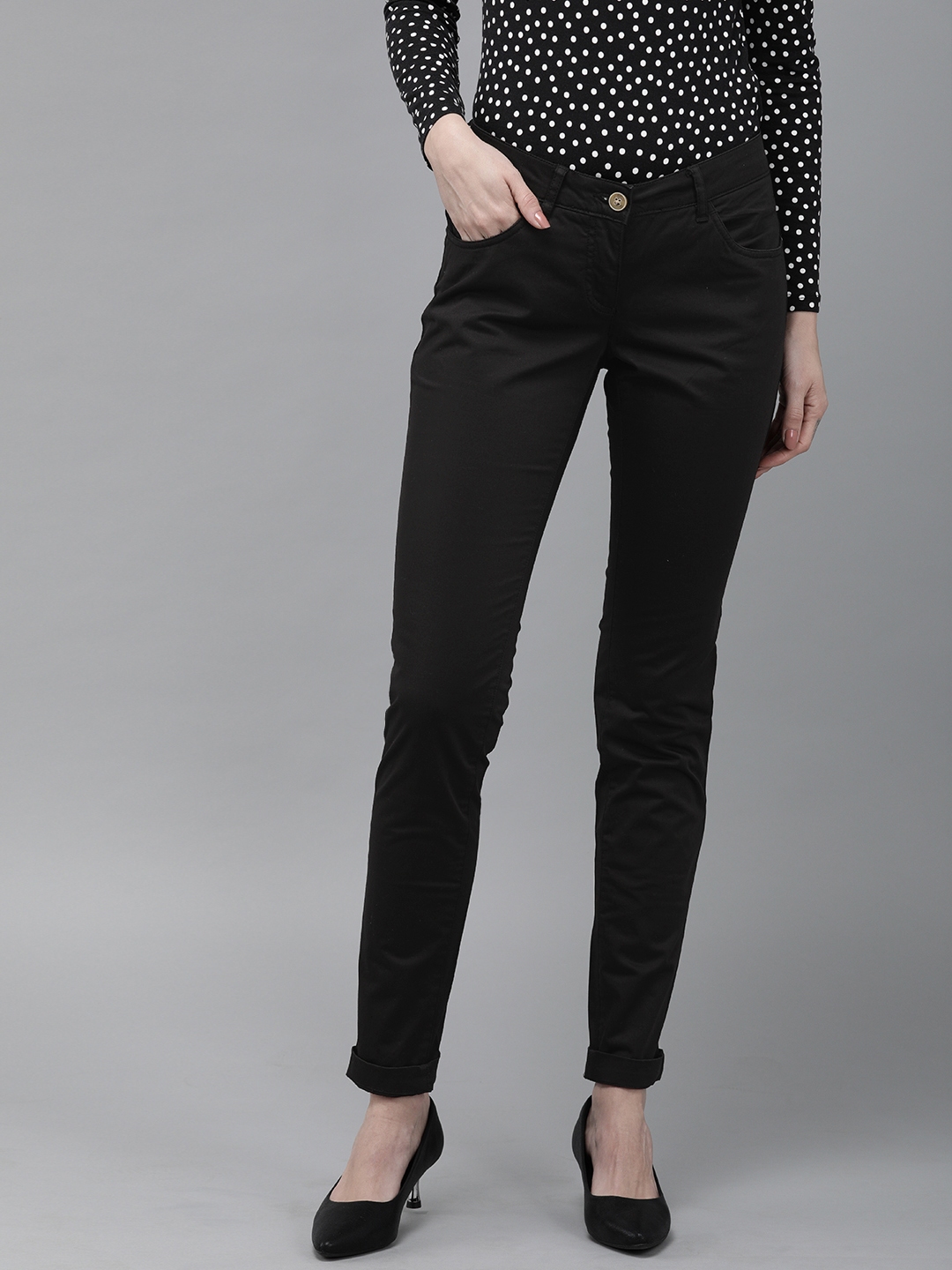 Buy Park Avenue Women Black Tapered Fit Solid Formal Trousers ...