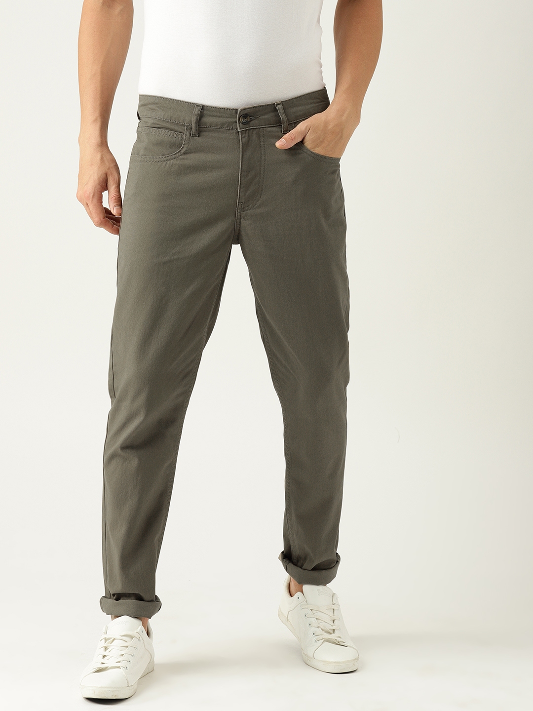 Buy United Colors Of Benetton Men Grey Slim Fit Solid Chinos - Trousers ...