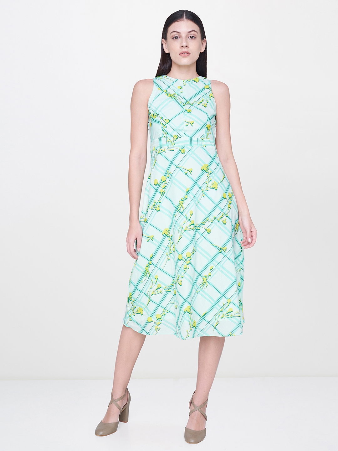 Buy AND Women Lime Green Printed A Line Dress - Dresses for Women ...