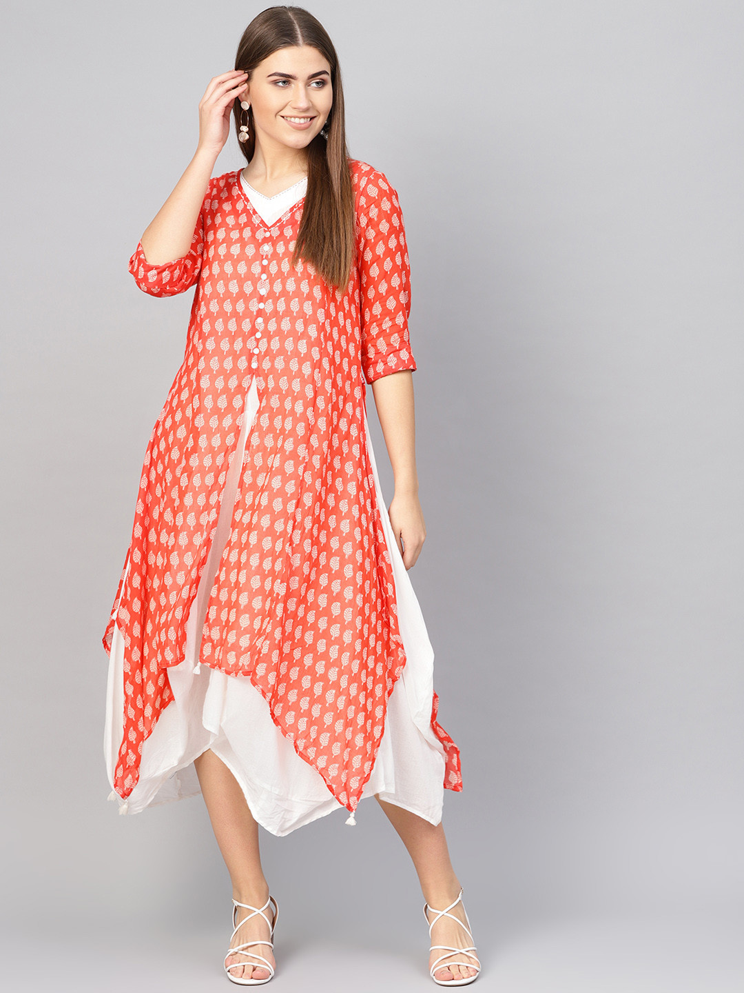 Buy Biba Women Orange Printed Layered A Line Dress Dresses for Women 8594691 Myntra