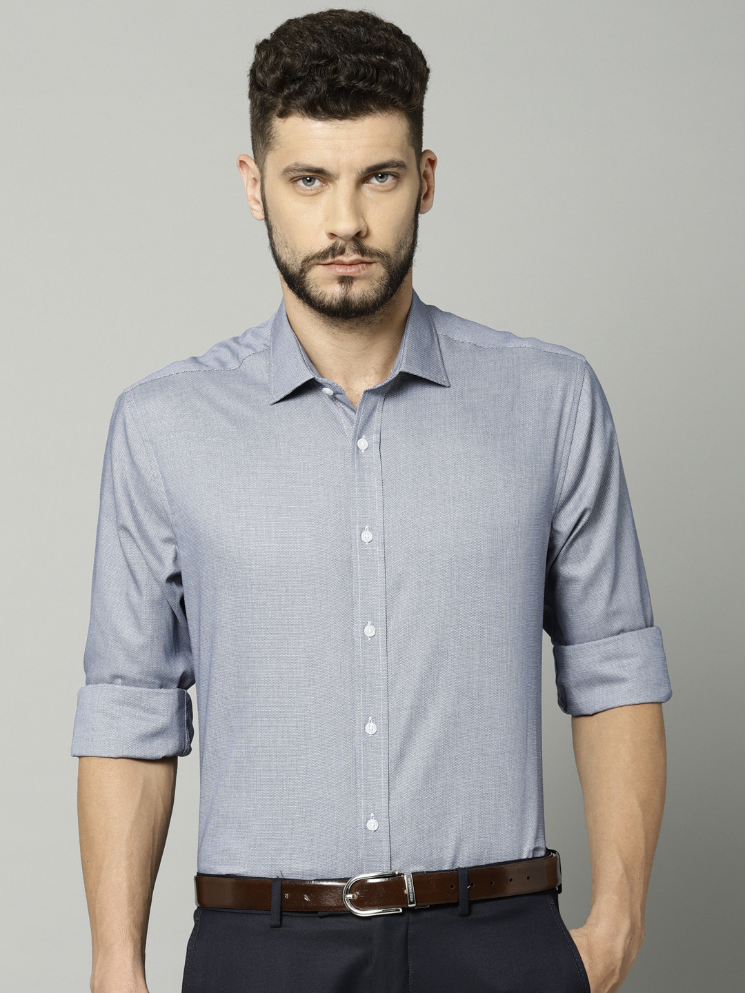 Buy Marks & Spencer Men Navy & White Tailored Fit Self Design Formal