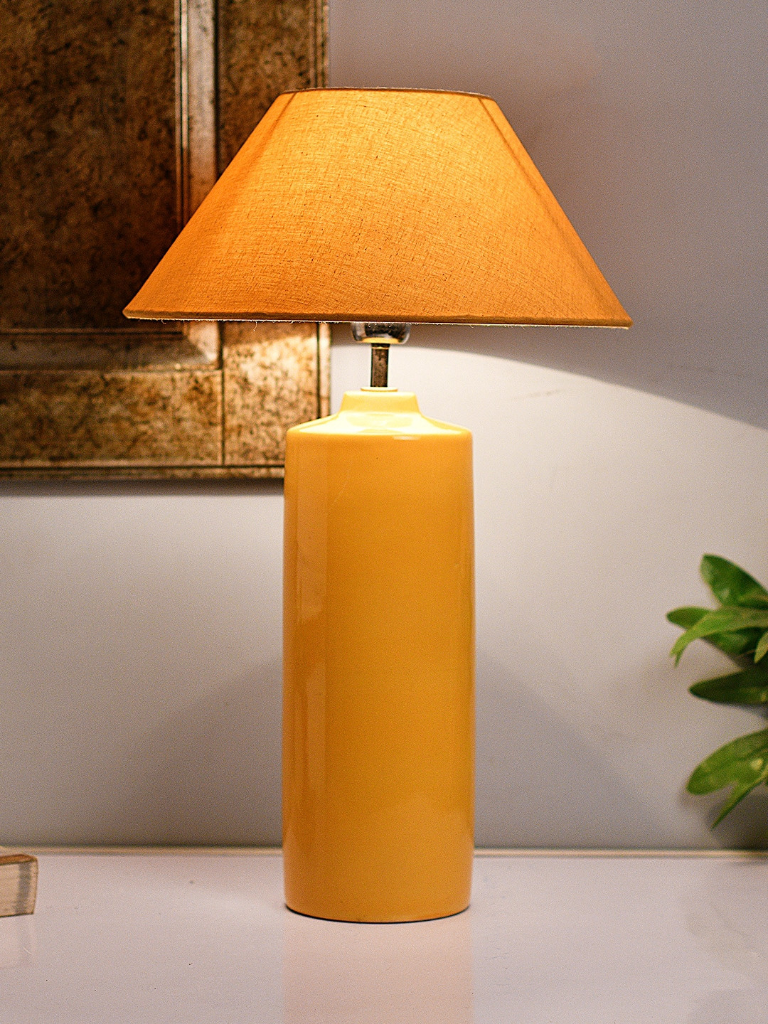 Buy Homesake Yellow Solid Handcrafted Bedside Standard Table Lamp With