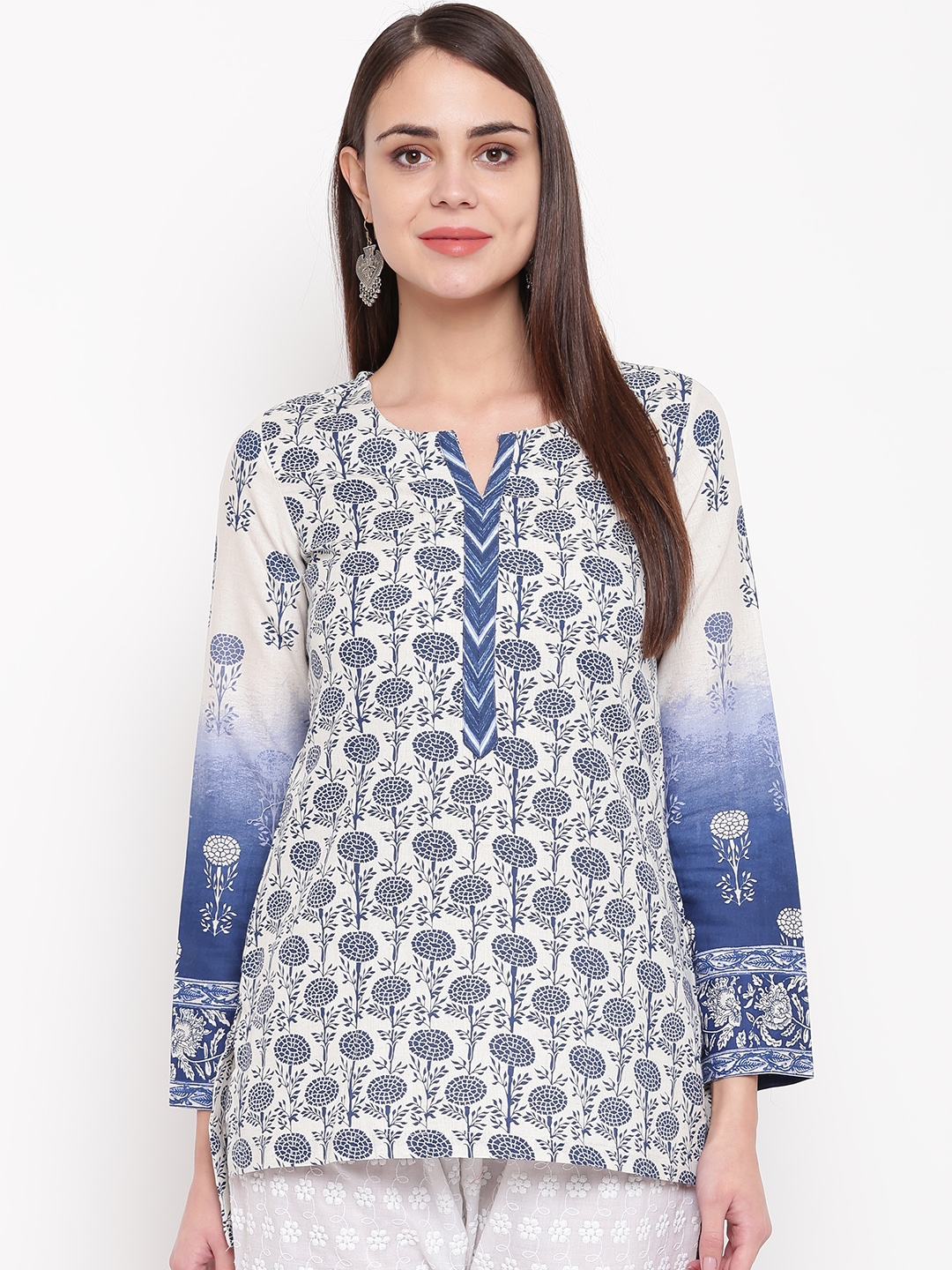 Buy Rangriti Women Off White & Blue Printed Kurti - Kurtis for Women ...