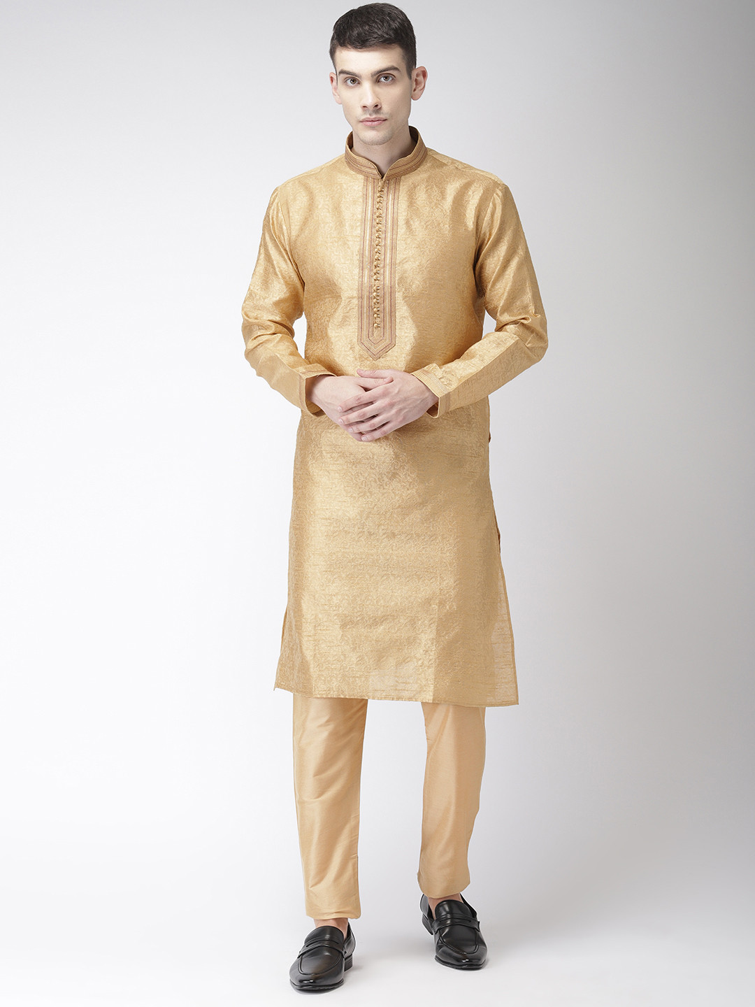 Men Golden Self Design Kurta Only main image 0