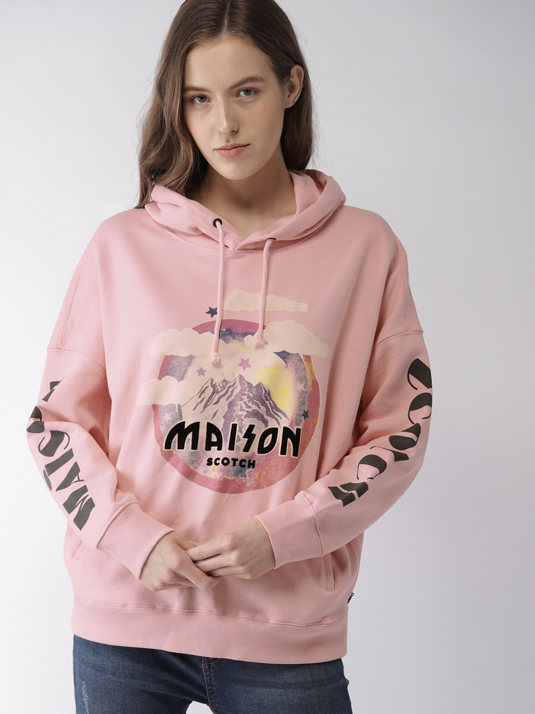 Buy Scotch & Soda Women Pink Printed Hooded Sweatshirt - Sweatshirts for Women 8605433 | Myntra