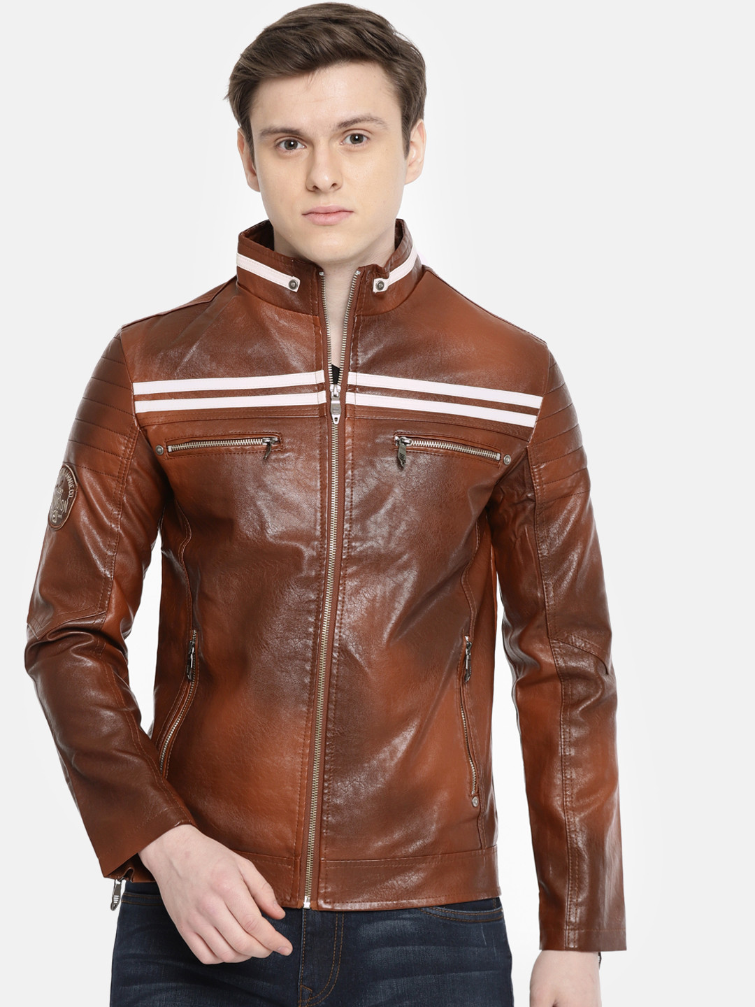 Buy The Indian Garage Co Men Tan Brown Solid Biker Jacket - Jackets for Men 8605449 | Myntra