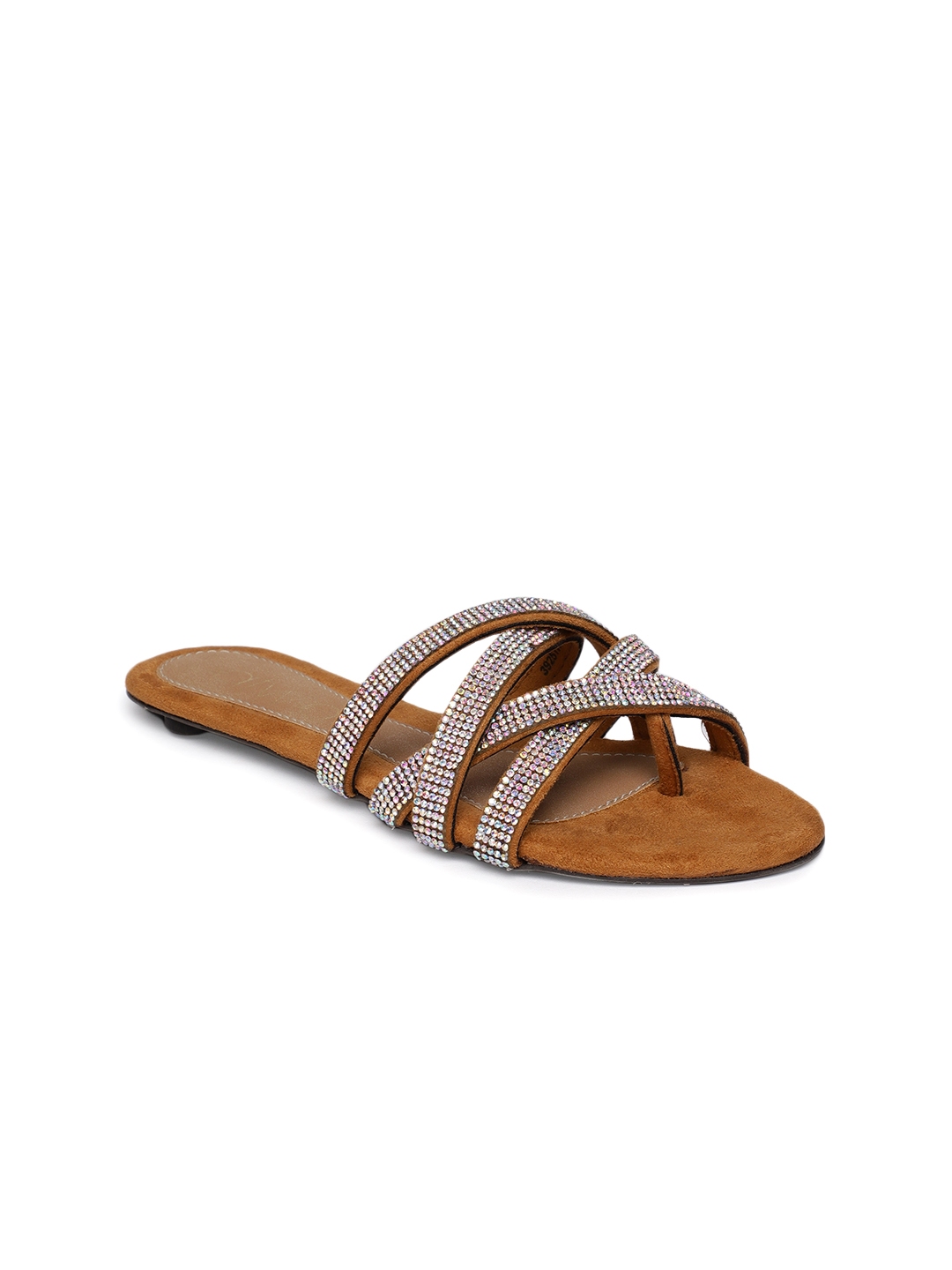 tan open toe flats