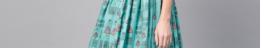 Buy Varanga Women Turquoise Blue Quirky Printed A Line Dress - Ethnic ...