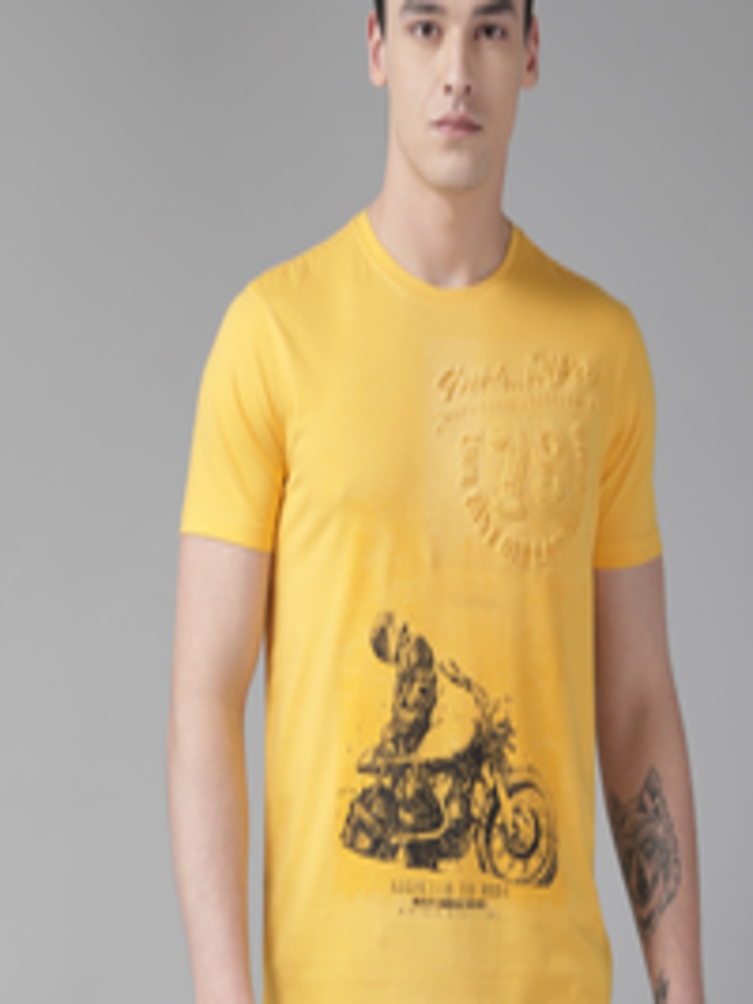 Buy SPYKAR Men Yellow & Black Printed Round Neck T Shirt - Tshirts for ...