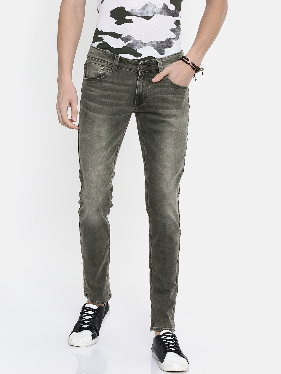 Buy SPYKAR Men Olive Green Skinny Fit Low Rise Clean Look Stretchable