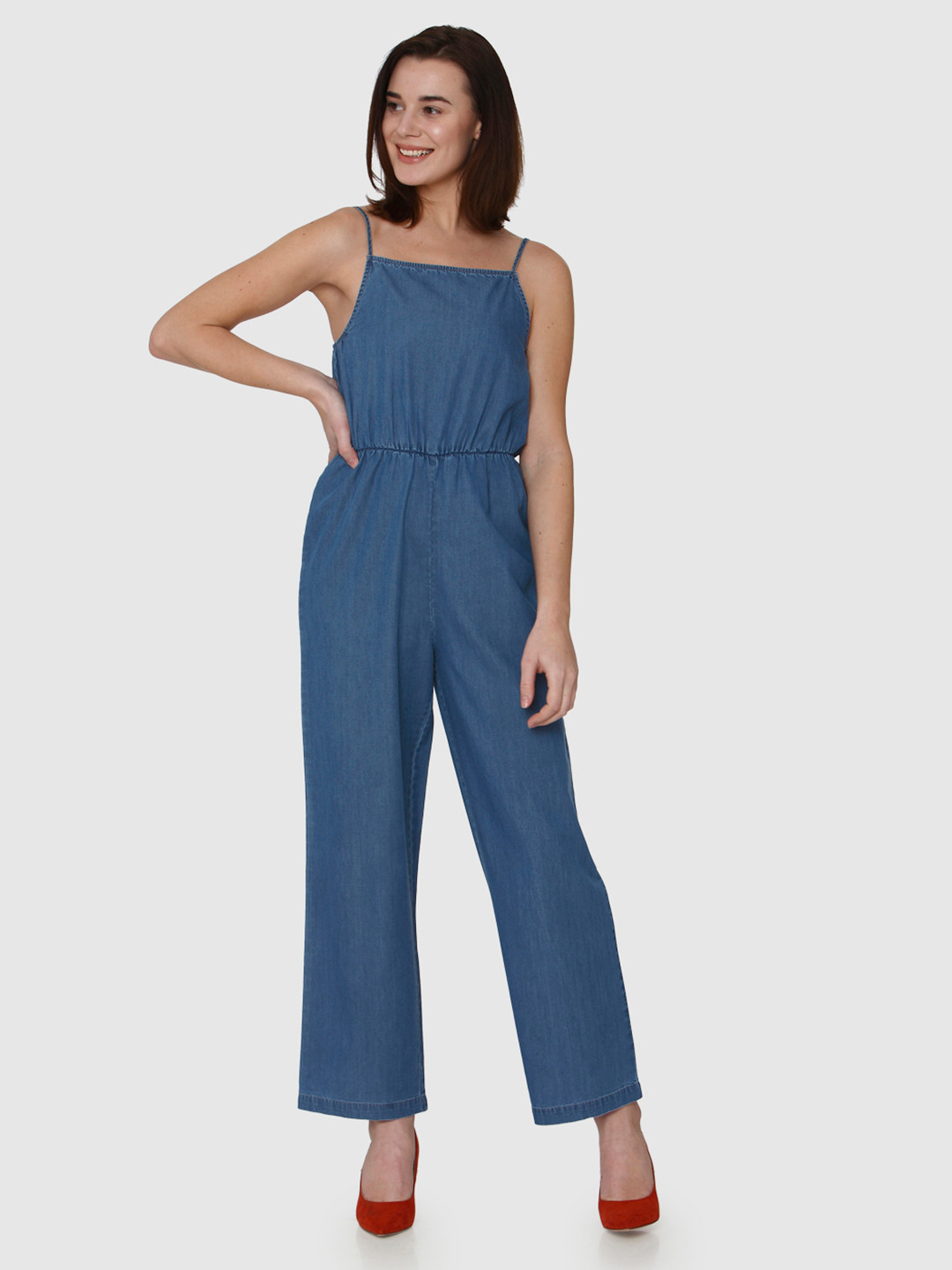 Buy Vero Moda Blue Solid Basic Jumpsuit Jumpsuit for Women 8629261