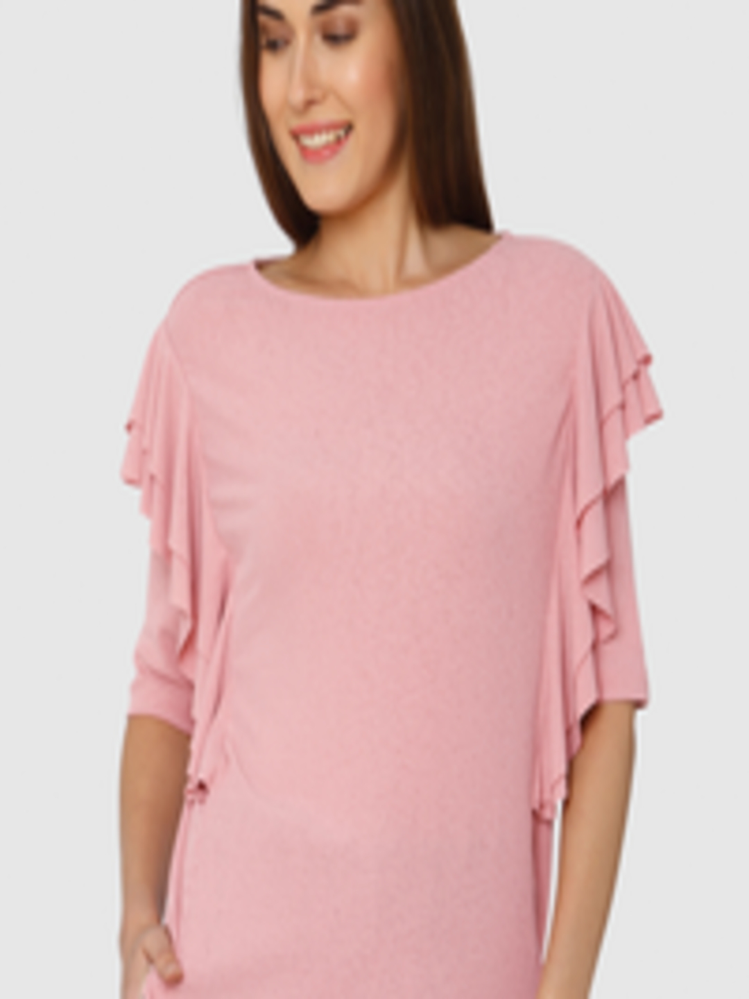 Buy Vero Moda Women Pink Solid Ruffle Top - Tops for Women 8629305 | Myntra