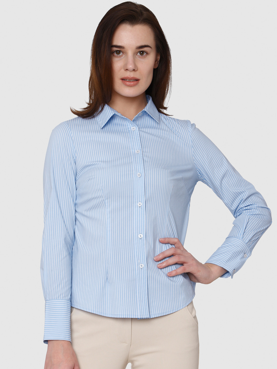 Buy Vero Moda Women Blue & White Regular Fit Striped Formal Shirt