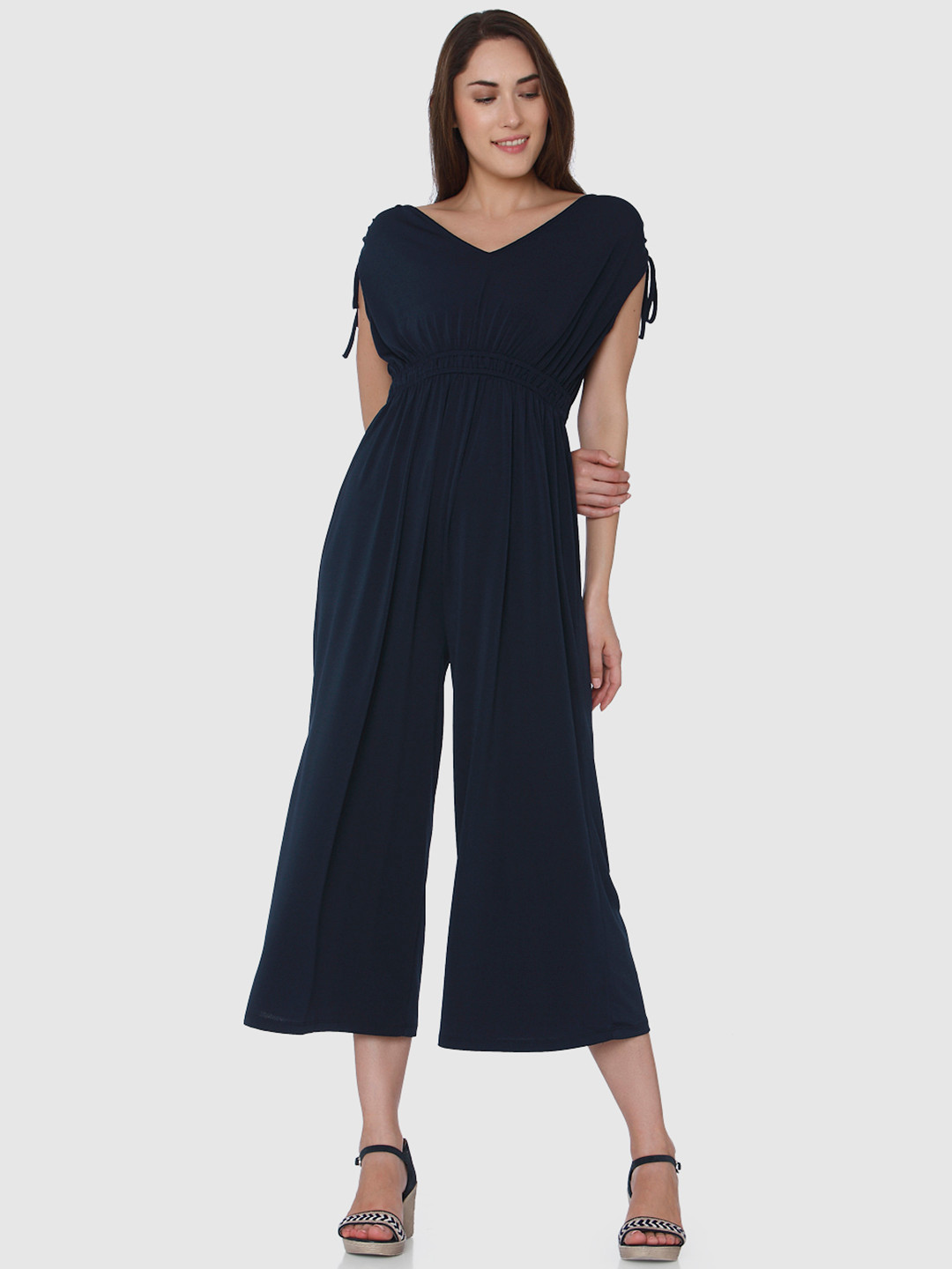 Buy Vero Moda Navy Blue Solid Culotte Jumpsuit Jumpsuit for Women