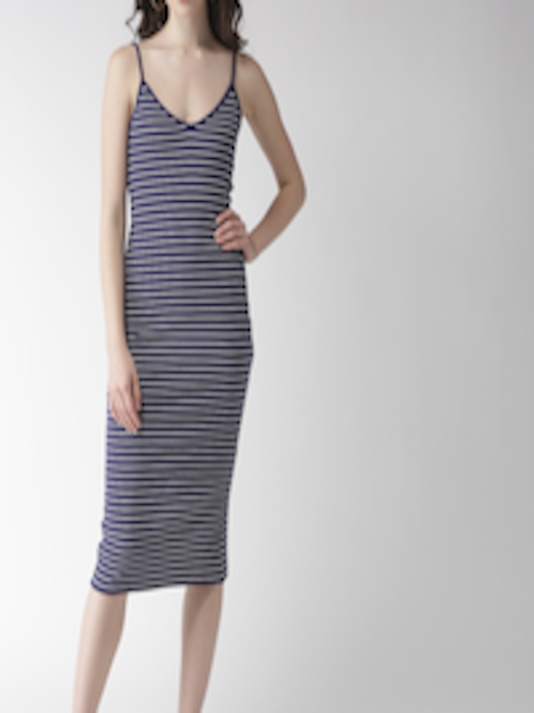 Buy FOREVER 21 Women Navy Blue & White Striped Bodycon Dress - Dresses
