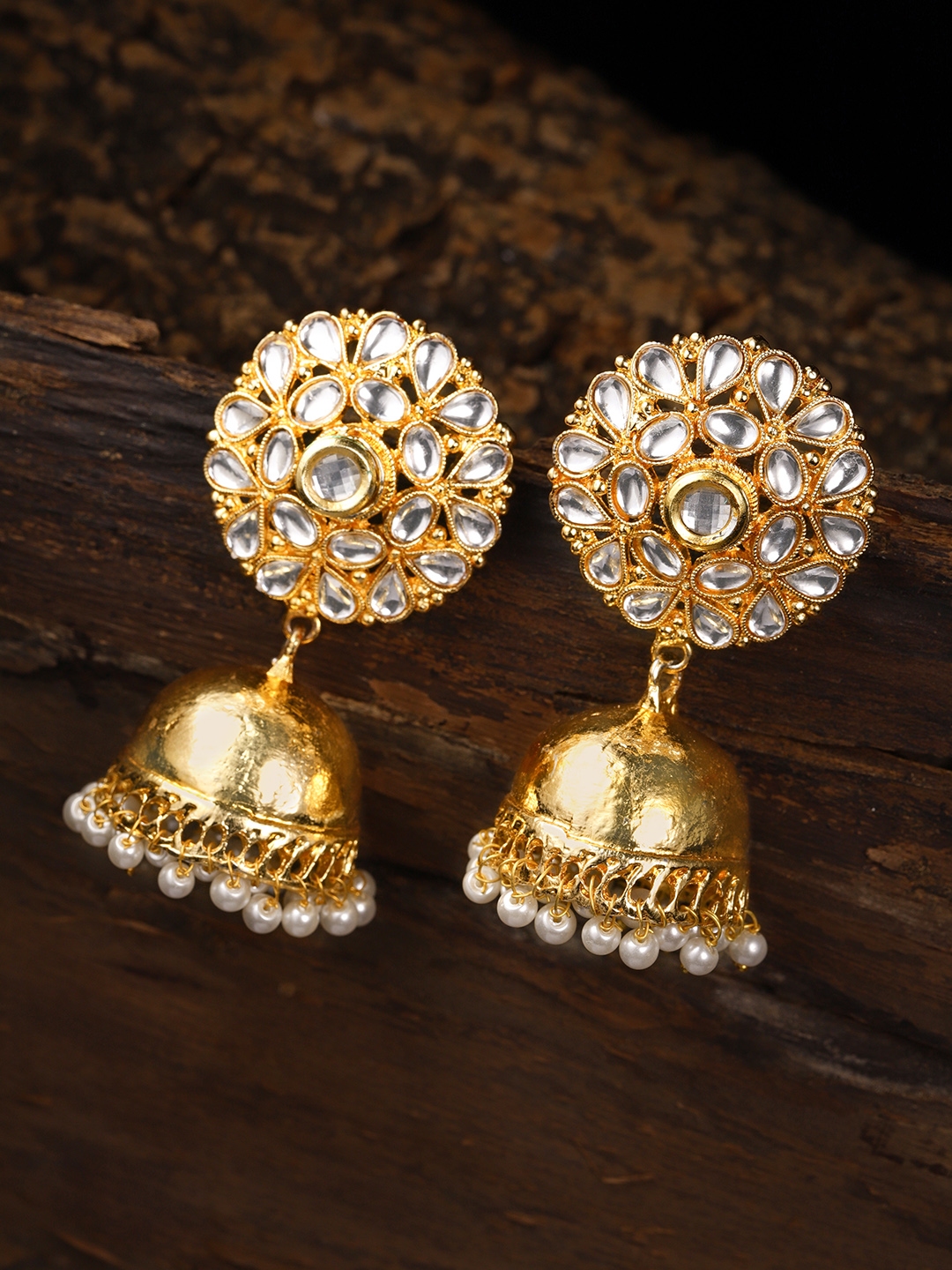 Buy Zaveri Pearls Gold Toned Dome Shaped Jhumkas - Earrings for Women 8643965 | Myntra
