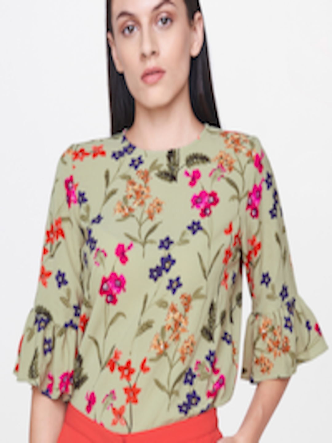 Buy AND Women Olive Green Floral Printed Top - Tops for Women 8652849 ...