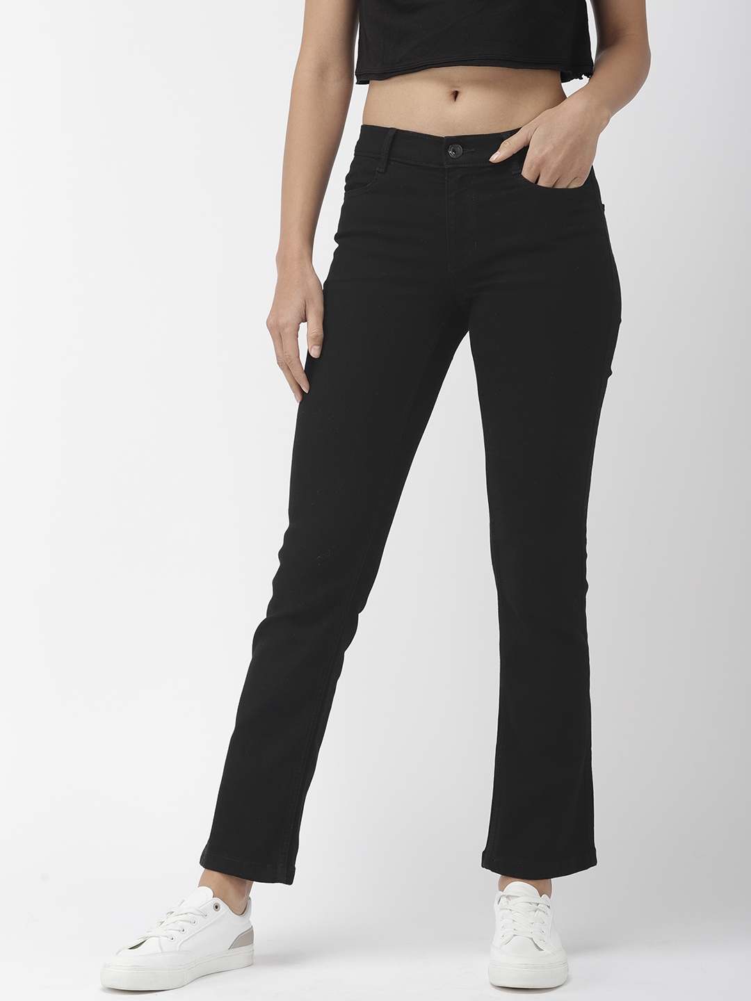 Buy Marks & Spencer Women Black Slim Bootcut Fit Mid Rise Clean Look Stretchable Jeans - Jeans 