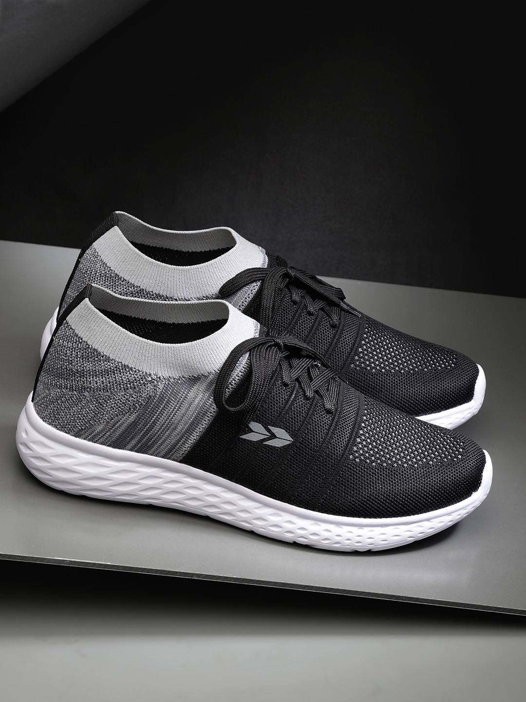 Buy Crew STREET Men Black &amp; Grey Colourblocked Running