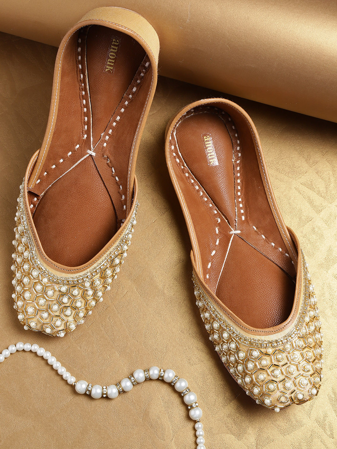 Buy Anouk Women Gold Toned Embellished Mojaris Flats for Women
