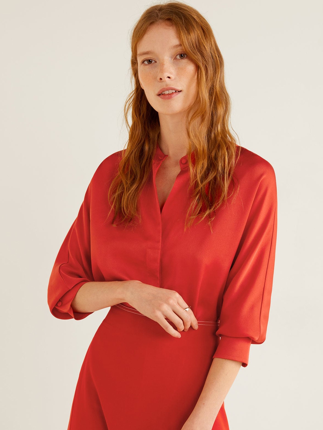 Buy MANGO Women Red Regular Fit Solid Casual Shirt - Shirts for Women ...