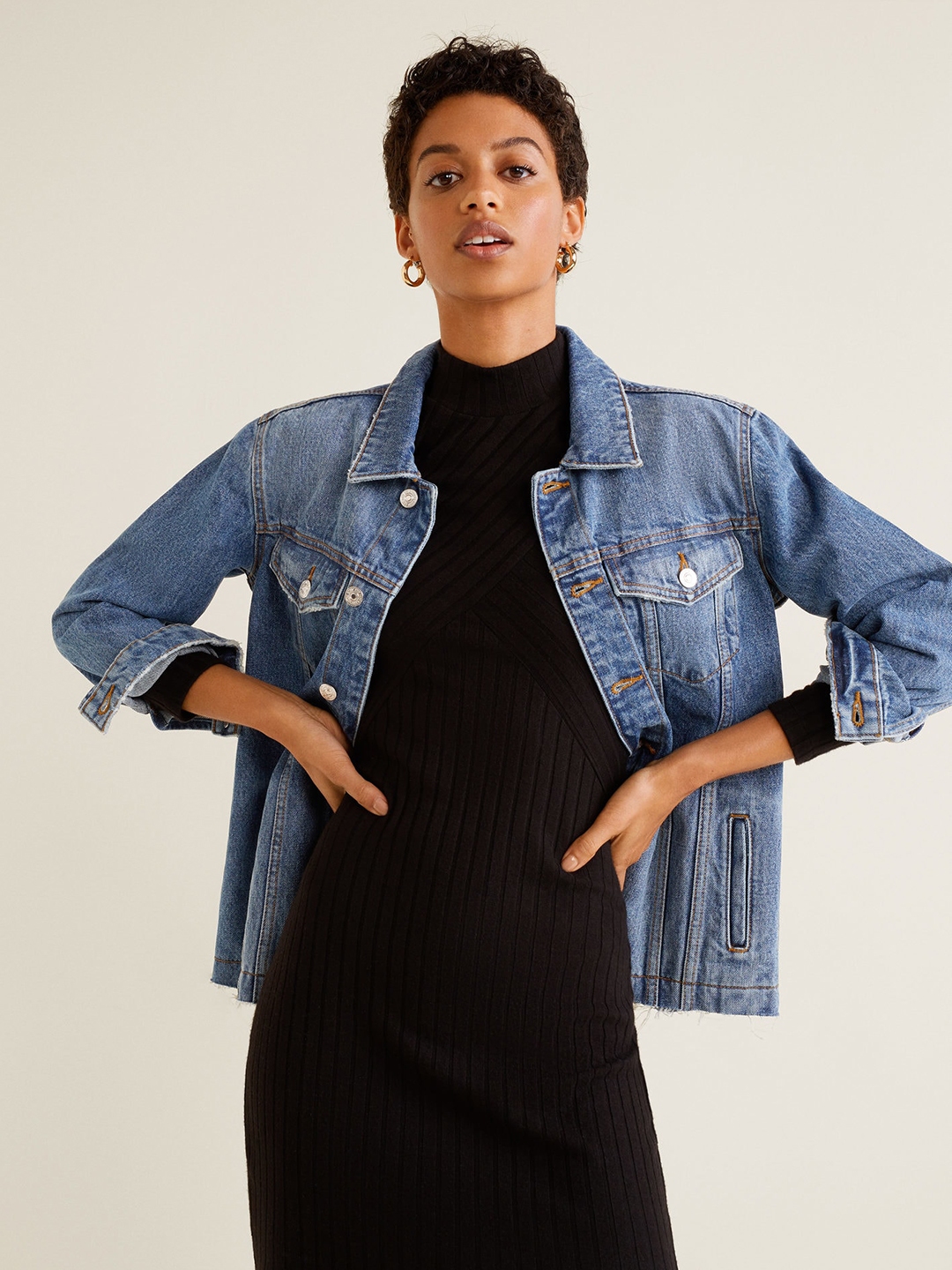 Buy MANGO Women Blue Solid Denim Jacket Jackets for Women 8676171