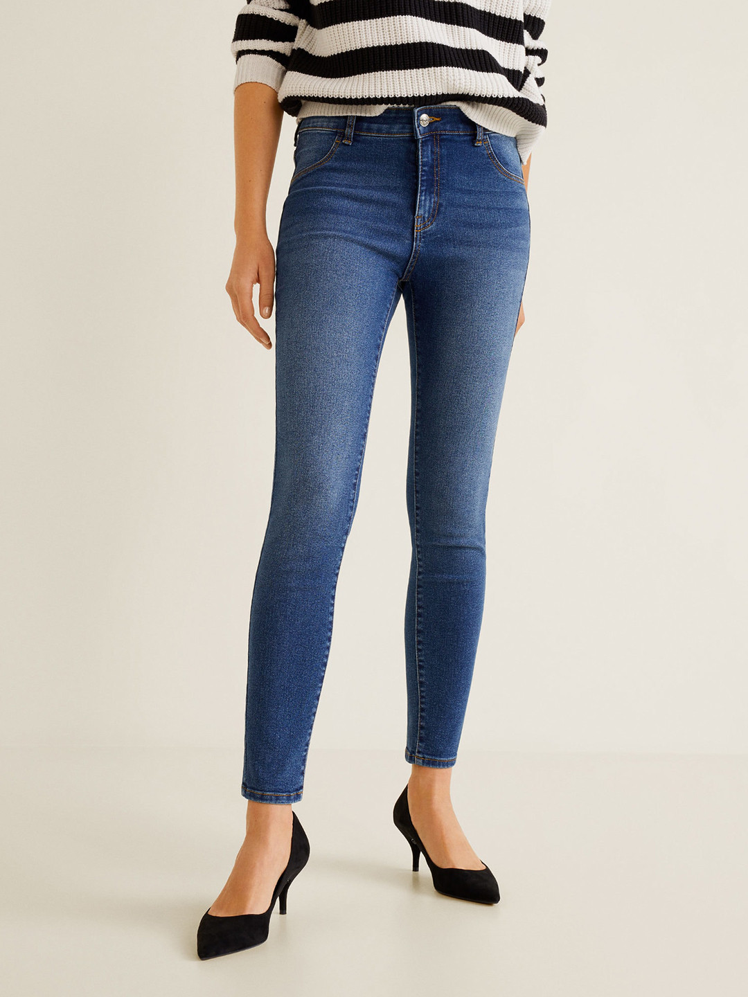 Buy MANGO Women Blue Jane Skinny Fit Mid Rise Clean Look Stretchable