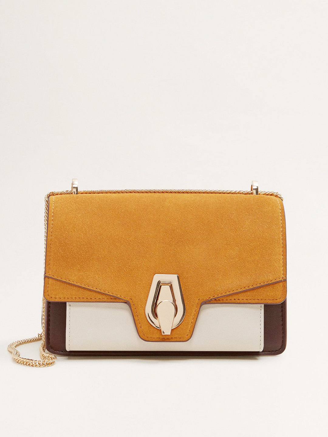 Buy MANGO Mustard Yellow & Off White Colourblocked Shoulder Bag