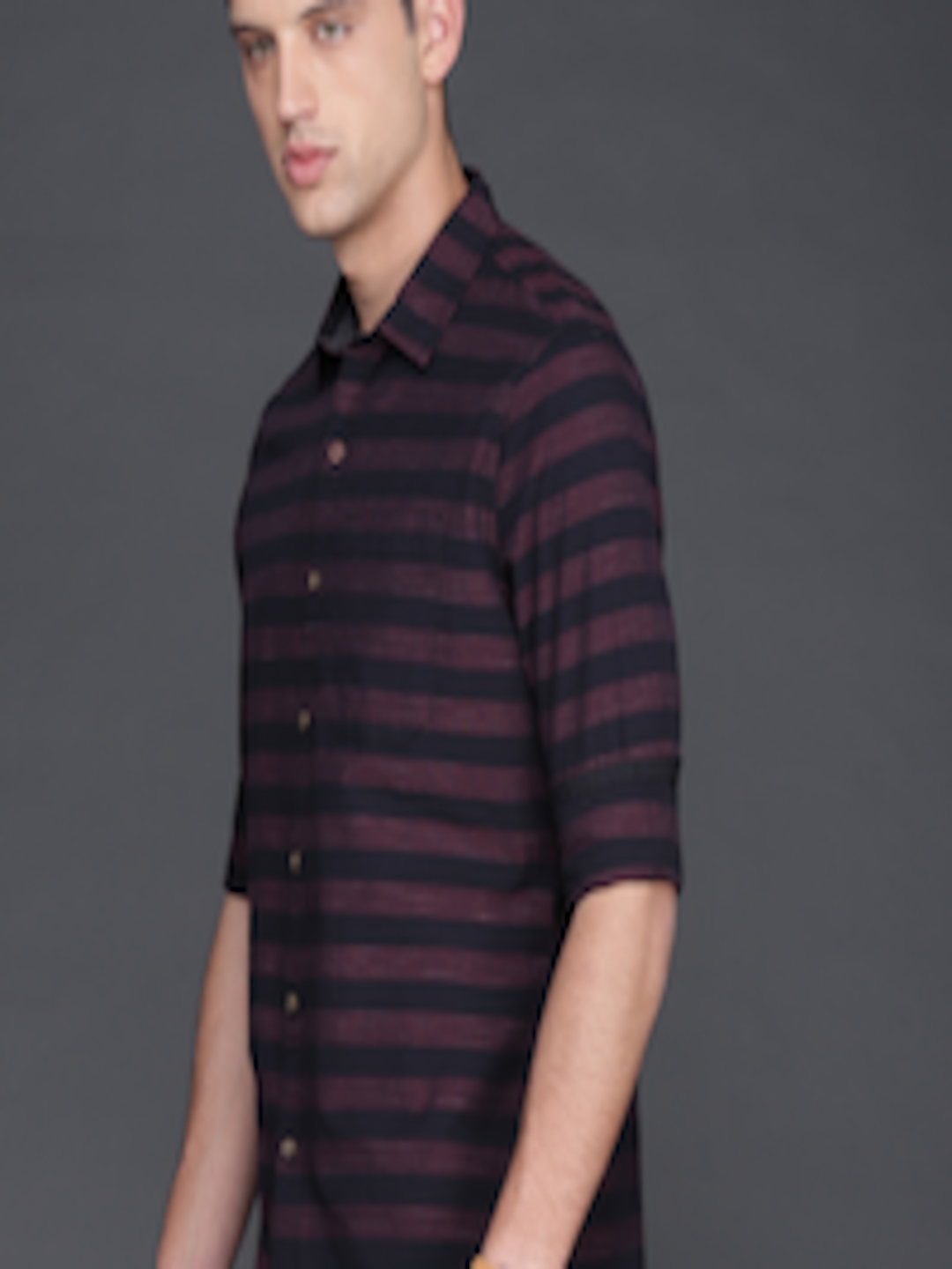 Buy WROGN Men Burgundy & Black Slim Fit Striped Casual Shirt - Shirts ...