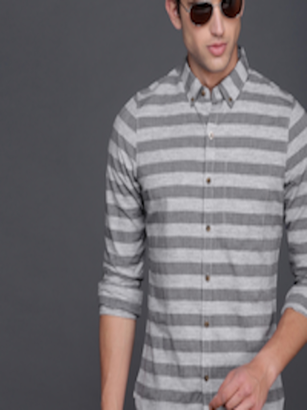 Buy WROGN Men Grey Slim Fit Striped Casual Shirt - Shirts for Men ...