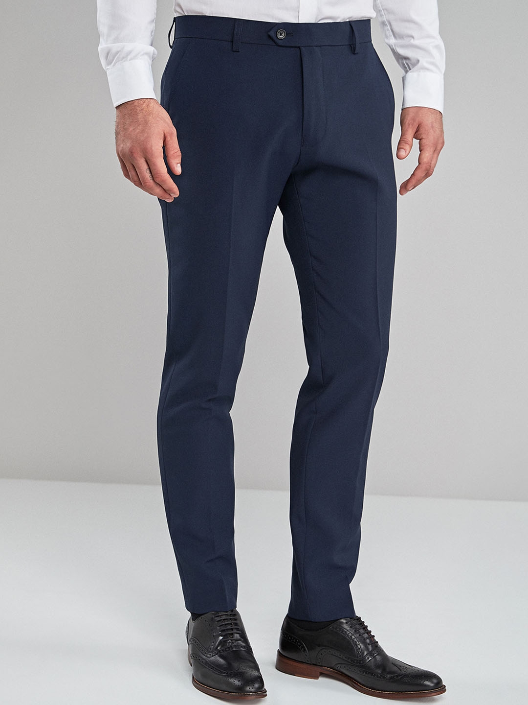 Buy Next Men Navy Blue Skinny Fit Solid Formal Trousers - Trousers for ...