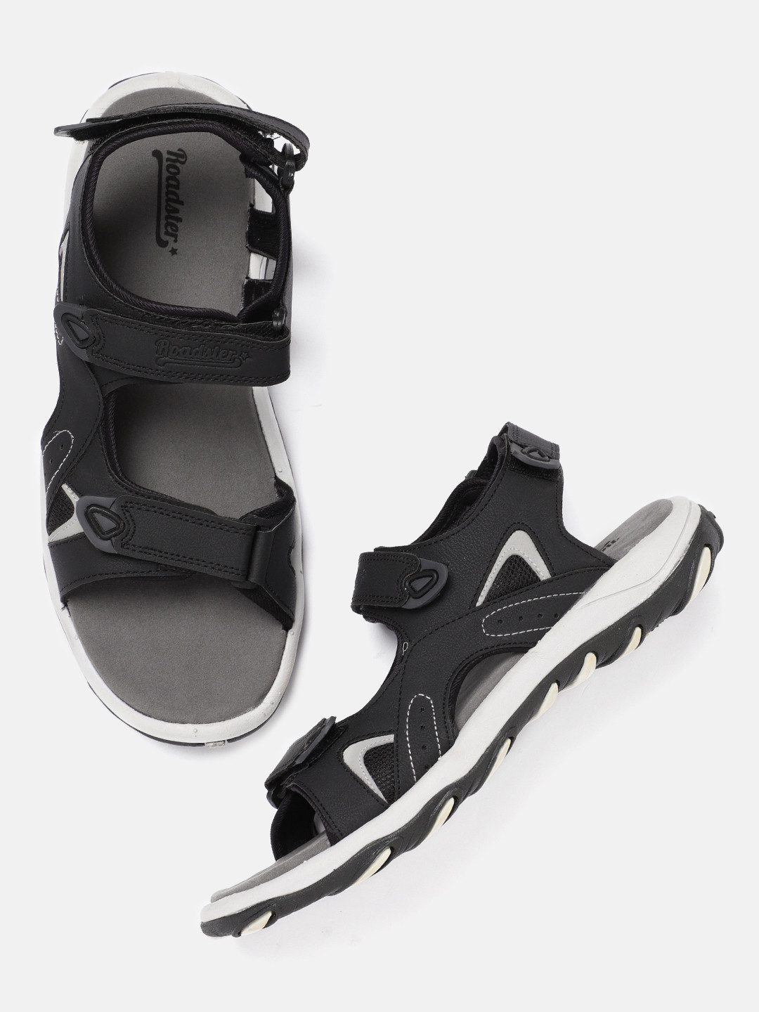 Buy Roadster Men Black & Grey Sports Sandals Sports Sandals for Men