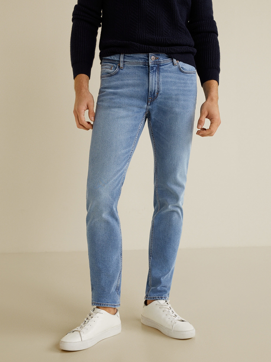 Buy MANGO MAN Blue Slim Fit Mid Rise Clean Look Stretchable Jeans
