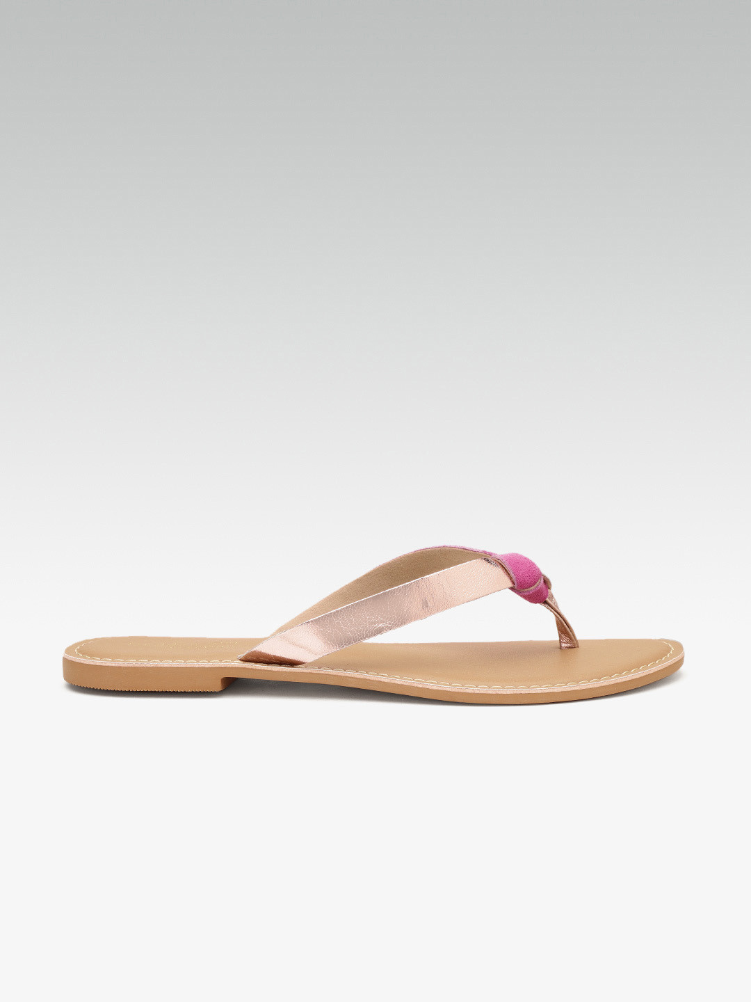 Buy Steve Madden Women Rose Gold Toned & Pink Colourblocked Leather Open Toe Flats - Flats for 