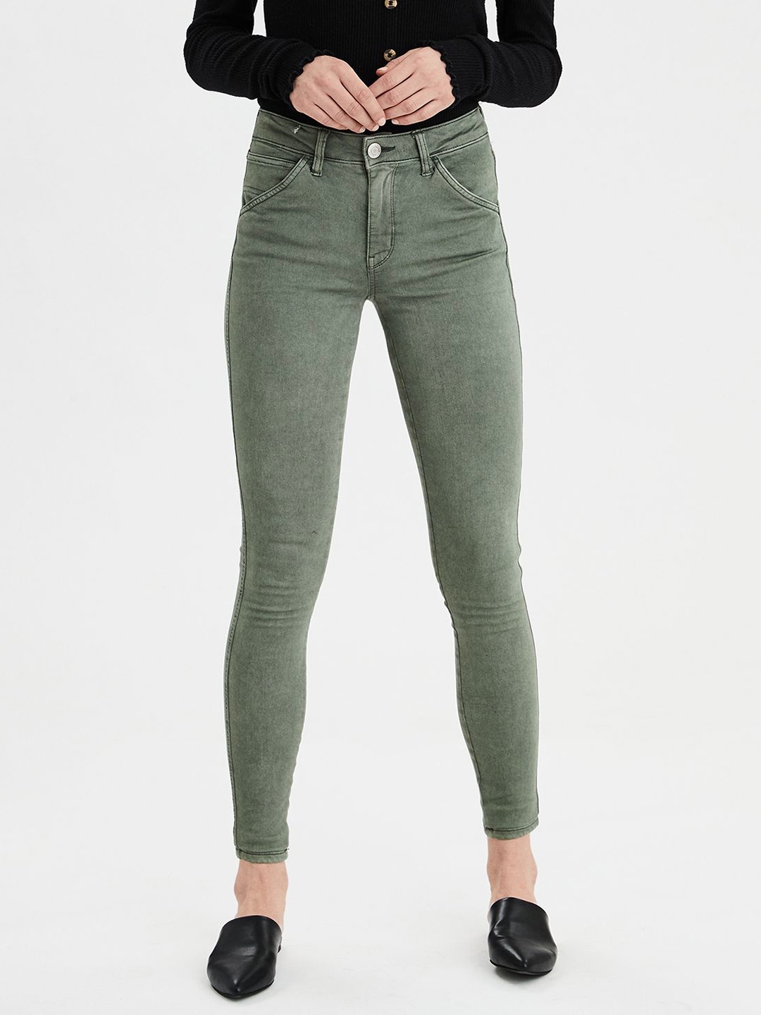 high waisted olive green jeans