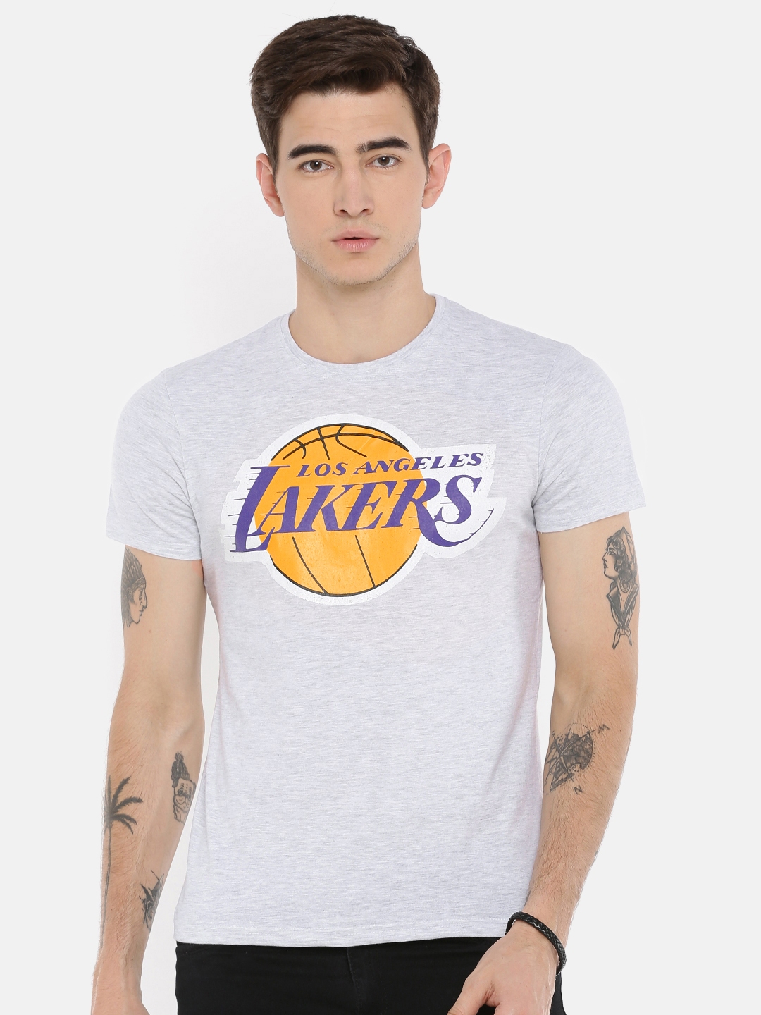 Buy NBA Men Grey Melange Printed Lakers T Shirt - Tshirts for Men ...