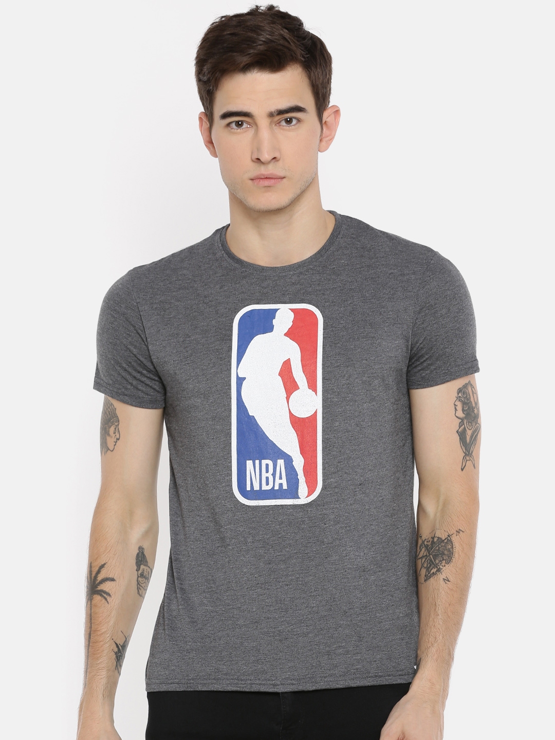 Buy NBA Men Charcoal Grey Printed Round Neck T Shirt - Tshirts for Men ...