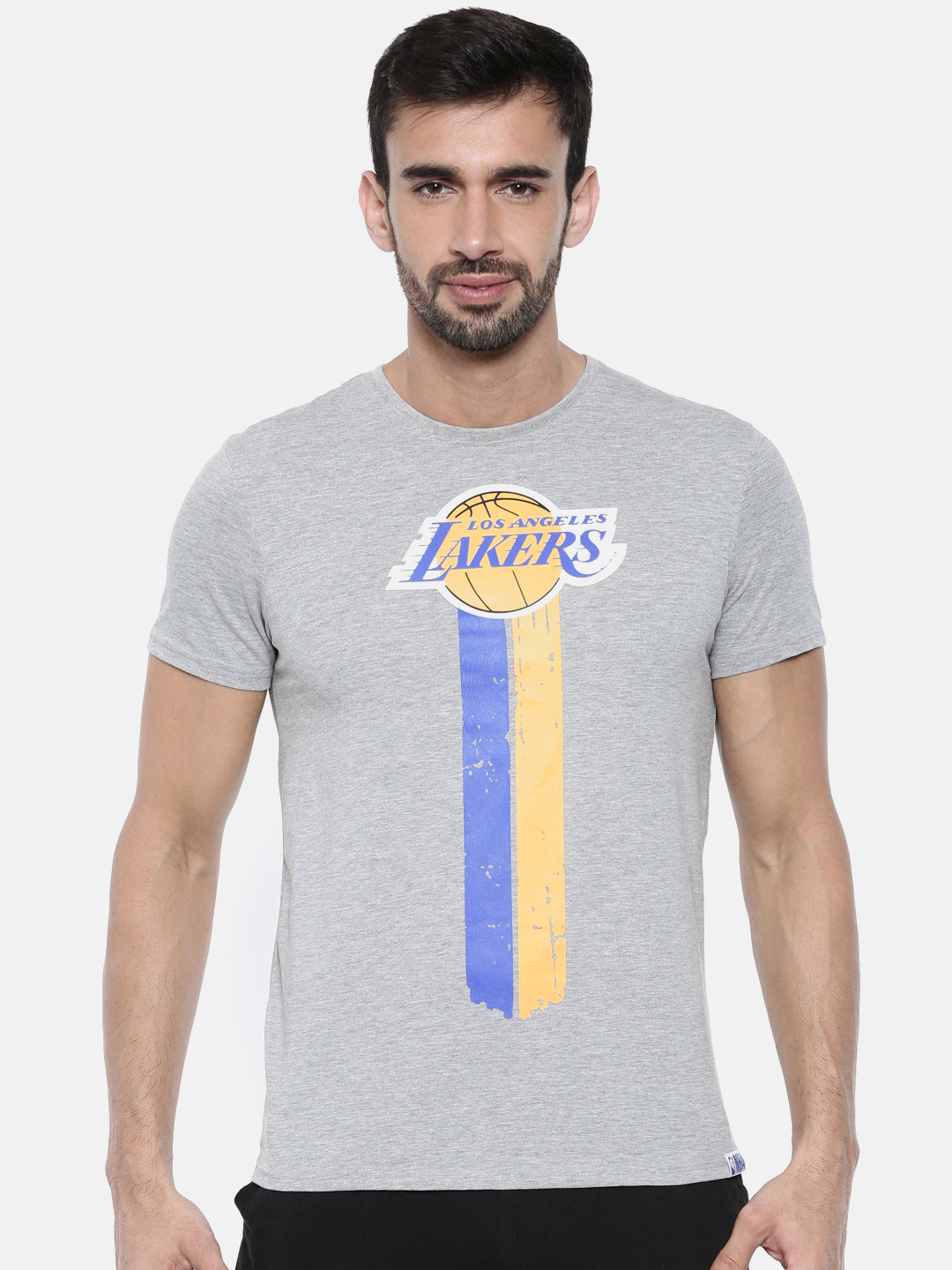 Buy NBA Men Grey Melange Printed Round Neck Los Angeles Lakers T Shirt