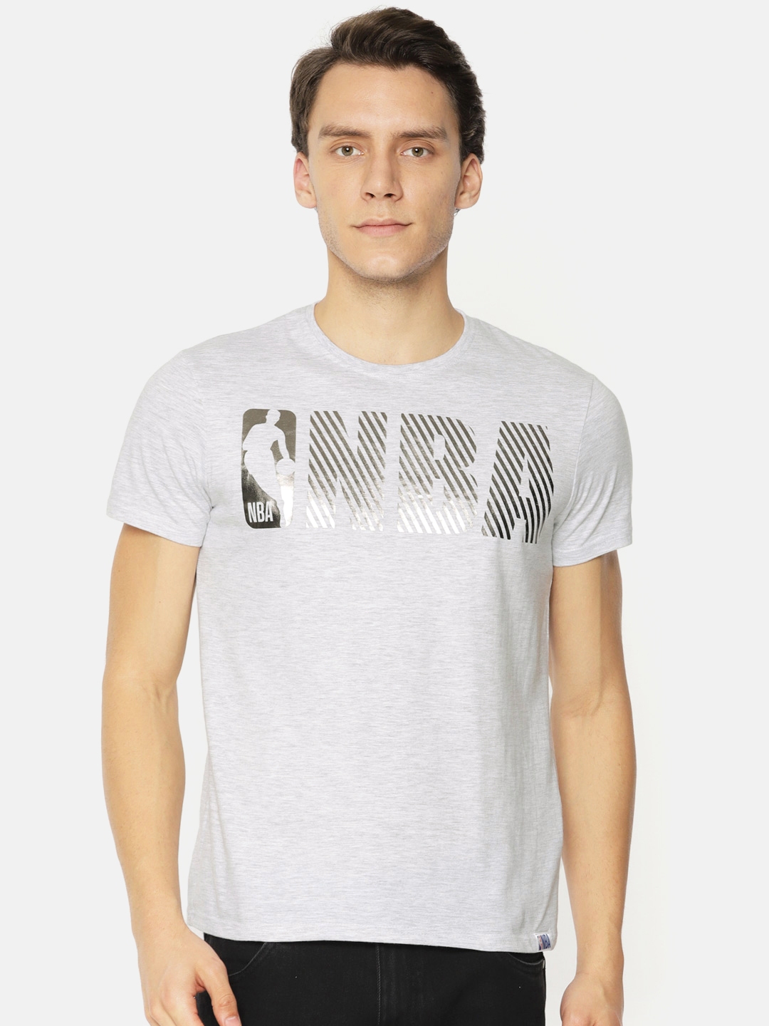 Buy NBA Men Grey Melange Printed Round Neck T Shirt - Tshirts for Men ...
