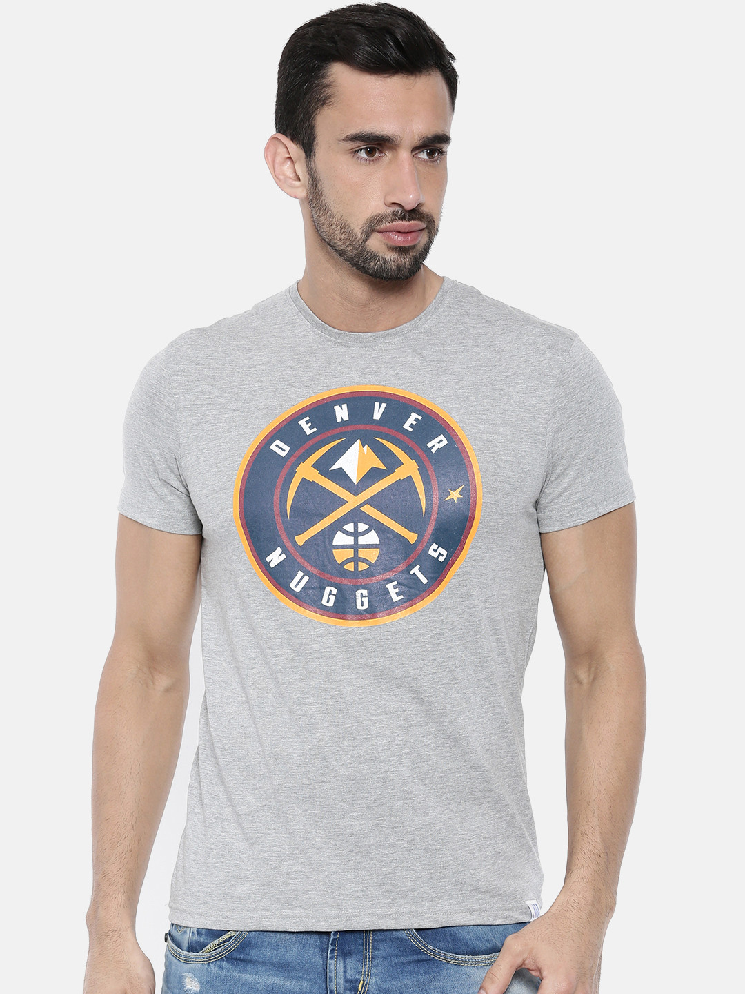 Buy NBA Men Grey Melange Printed Round Neck T Shirt - Tshirts for Men ...