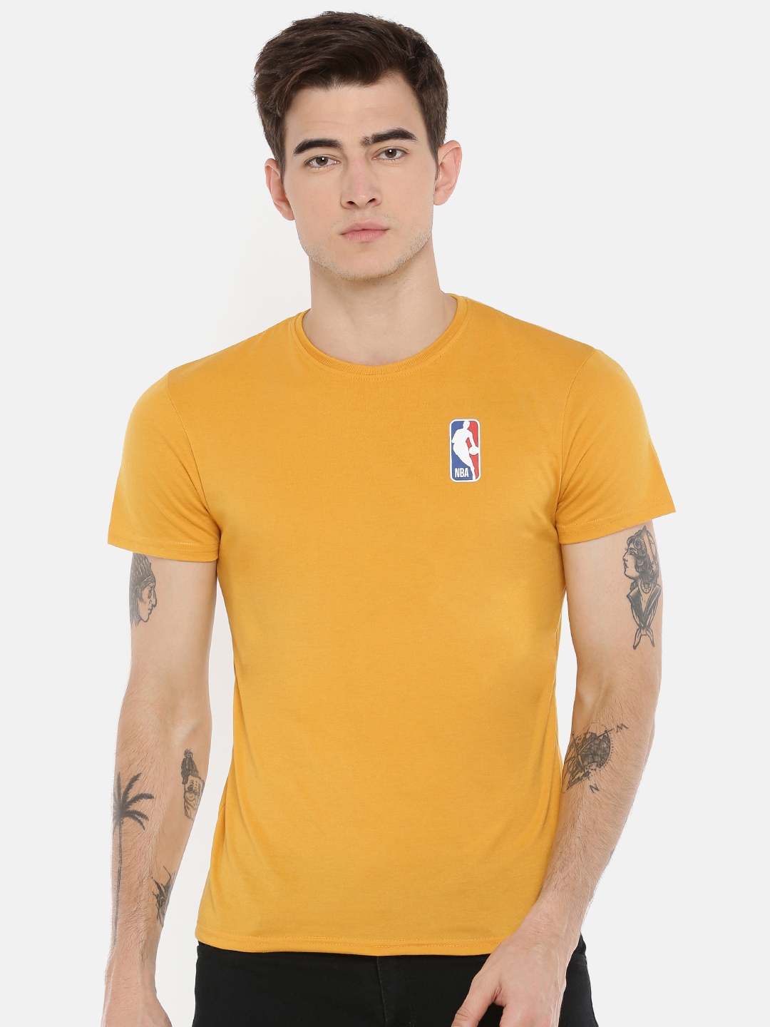 Buy NBA Men Mustard Yellow Solid Round Neck T Shirt - Tshirts for Men ...