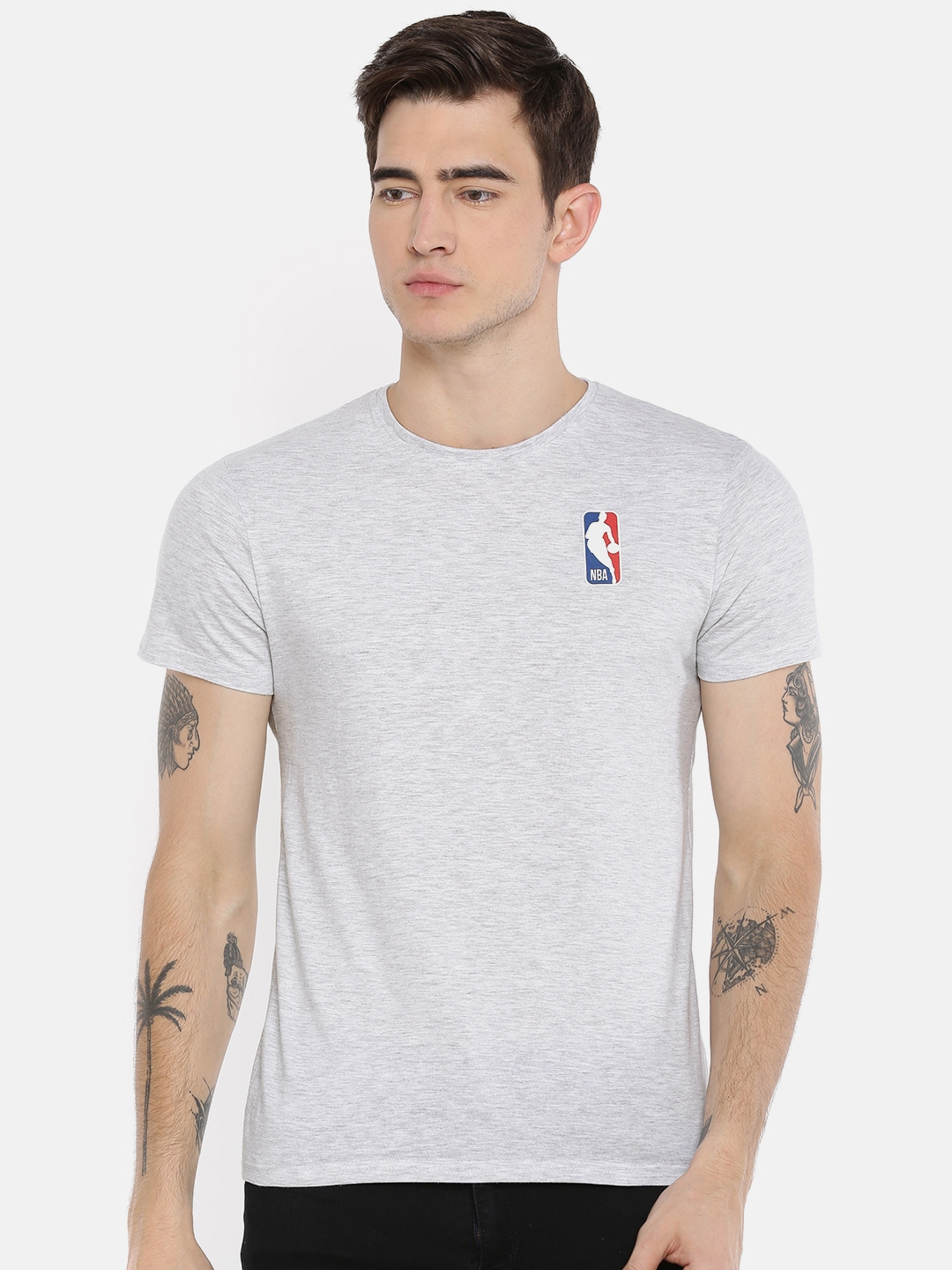 Buy NBA Men Grey Melange Solid Round Neck T Shirt - Tshirts for Men ...
