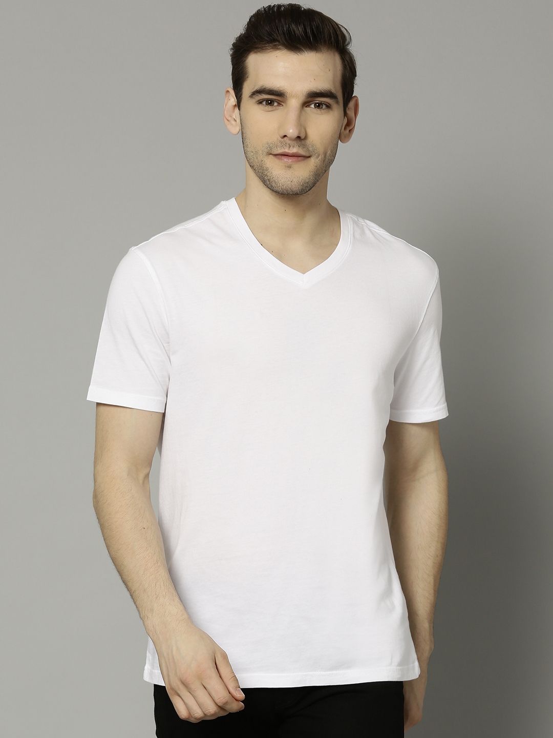 Buy Marks & Spencer Men White Solid V Neck T Shirt - Tshirts for Men ...