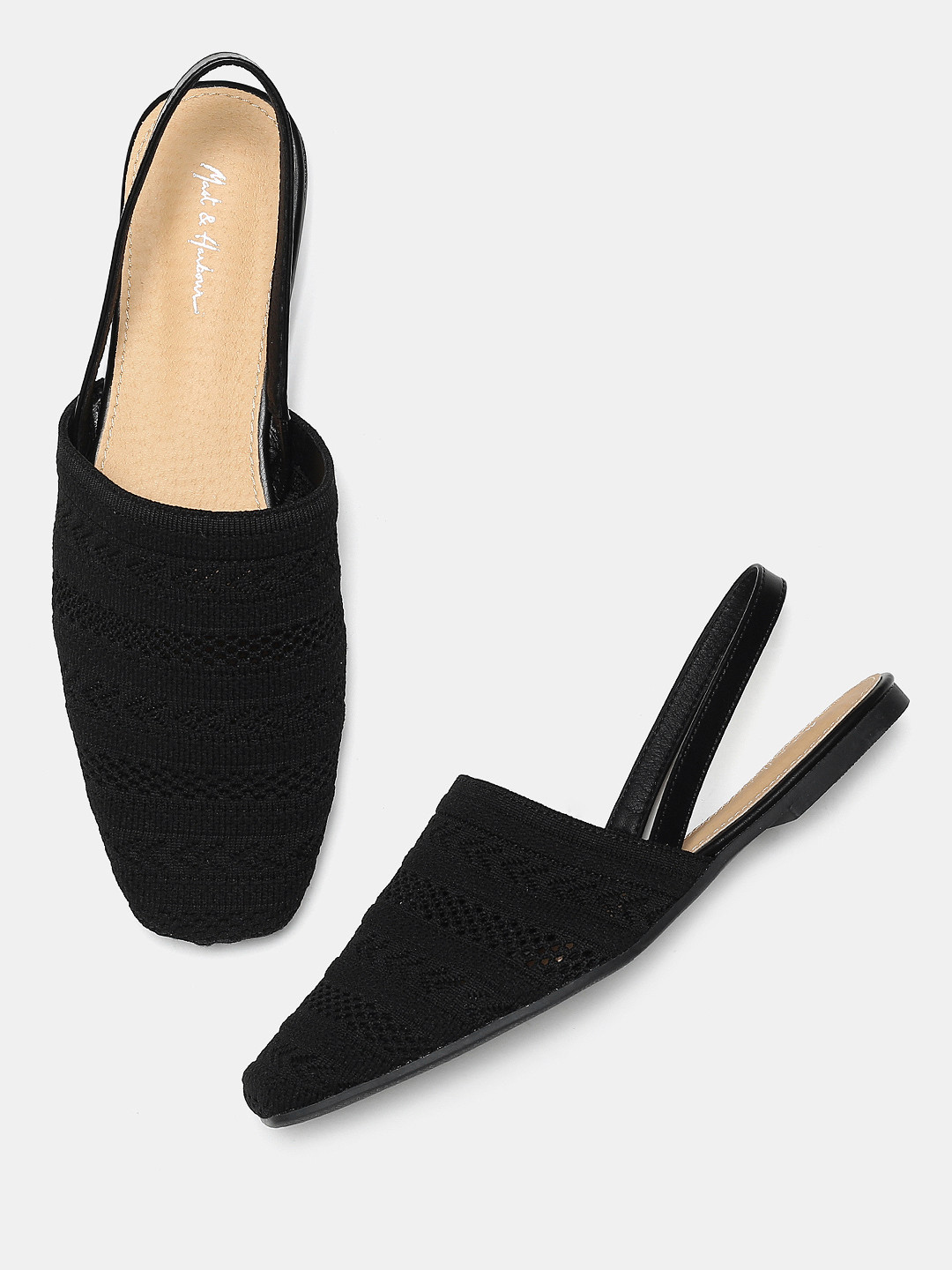 Buy Mast & Harbour Women Black Woven Design Mules Flats for Women