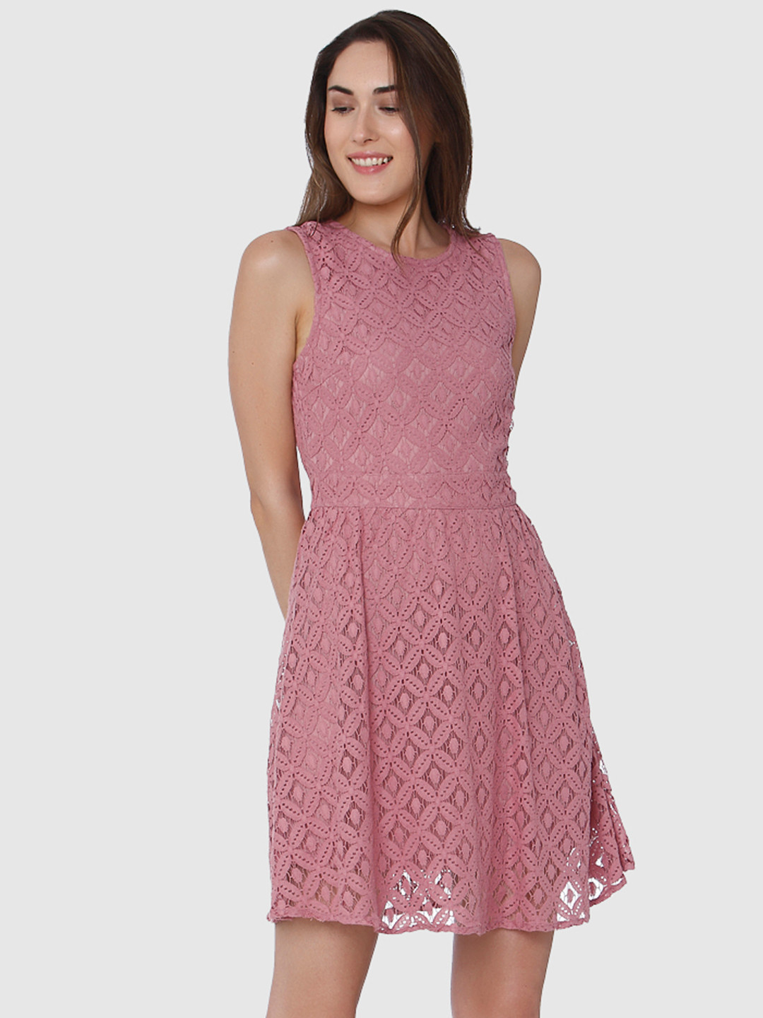 Buy Vero Moda Women Pink Self Design Fit & Flare Dress - Dresses for ...