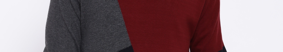 Buy HRX By Hrithik Roshan Maroon Colourblock Sweater - Sweaters for Men ...