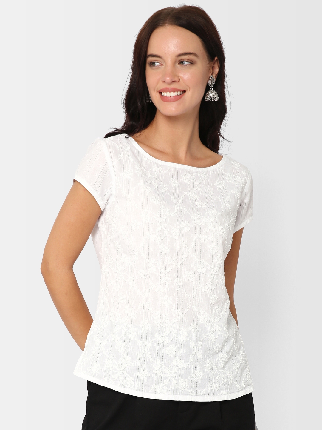 Buy Fabindia Women White Self Design Pure Cotton Top Tops For Women 8736421 Myntra